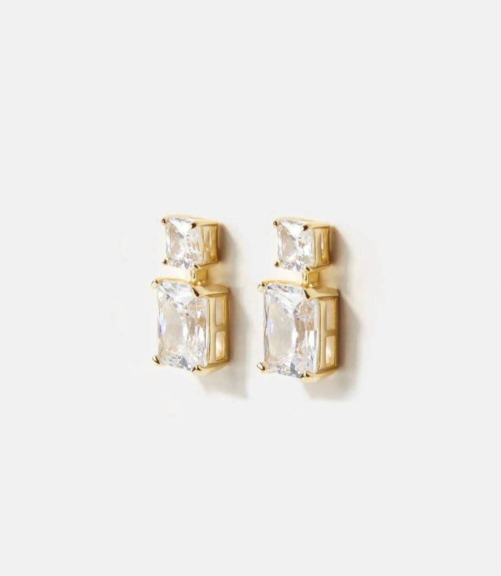 NEW MARLYN SCHIFF women's princess cut drop earrings in gold